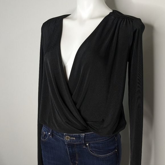 Intimately Free People black v neck long sleeve bodysuit leotard S - Picture 2 of 9